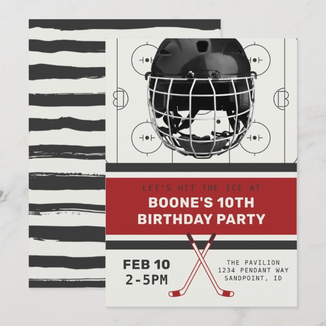 Hockey Birthday-inbjudan | Hockey-inbjudningar Inbjudningar (Fram/baksida)