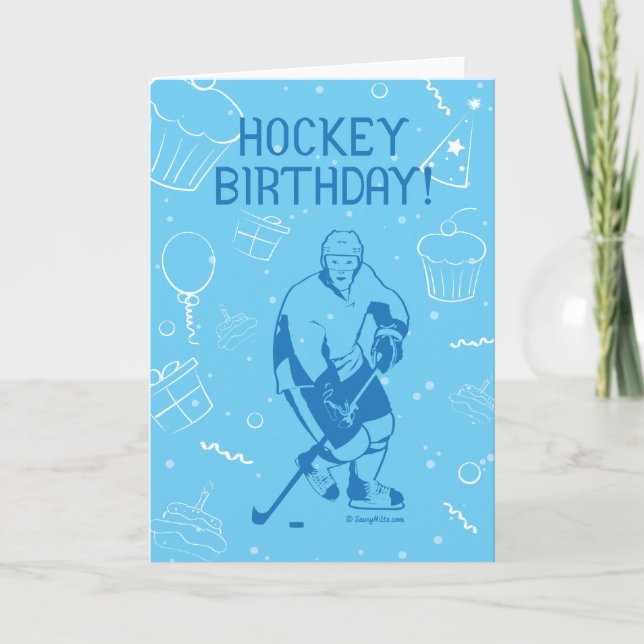 Hockey Birthday! Kort för hälsning - handjur (Framsida)