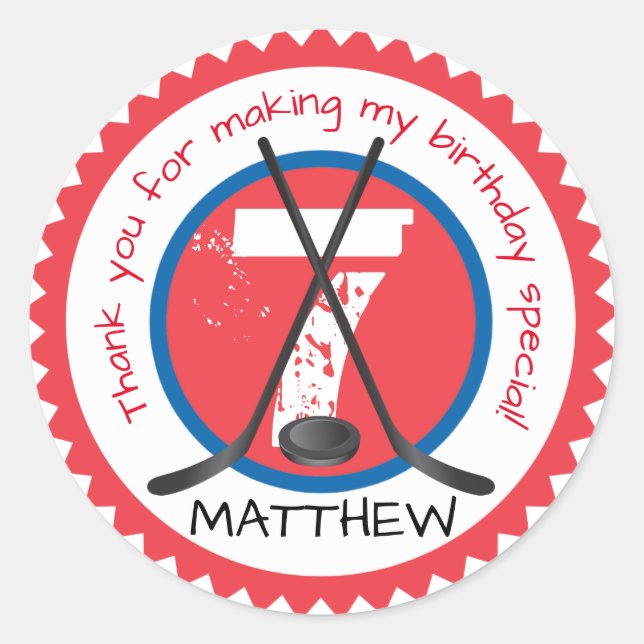 Hockey Birthday Sticker Runt Klistermärke (Framsida)