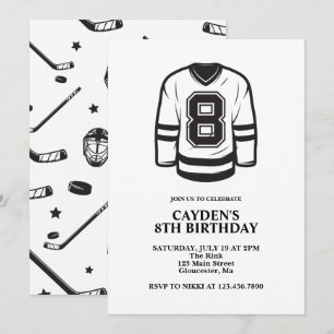 Hockey black and White 8th Birthday Inbjudningar