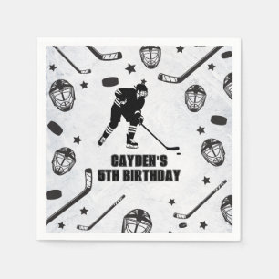 Hockey Black and White Birthday Pappersservett