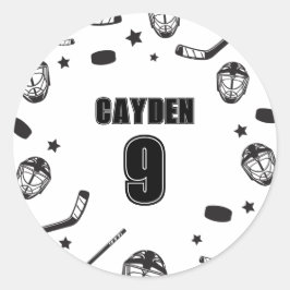 Hockey Black and White Birthday Runt Klistermärke