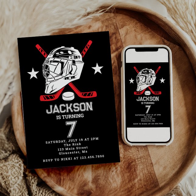 Hockey Black and White ThLED Barns födelsedag Part Inbjudningar (Skapare uppladdad)