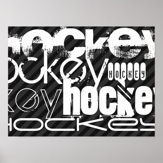 Hockey; Black & Mörk Grått Rand Poster (Framsidan)