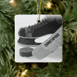 Hockey Black Skates Personlig Julgransprydnad Keramik