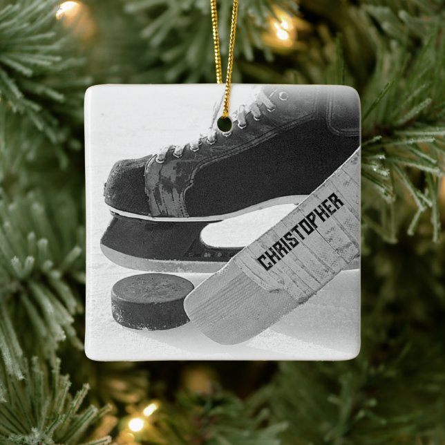 Hockey Black Skates Personlig Julgransprydnad Keramik (Träd)