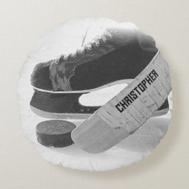 Hockey Black Skates Personlig Rund Kudde