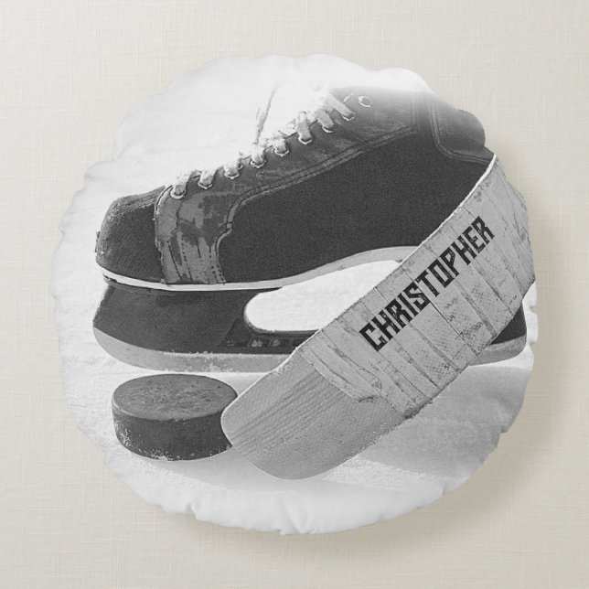 Hockey Black Skates Personlig Rund Kudde (Framsidan)