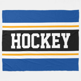 HOCKEY Bold Blue White Gult Tävla Rand Fleecefilt