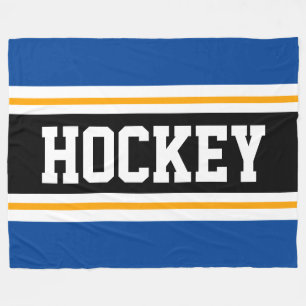 HOCKEY Bold Blue White Gult Tävla Rand Fleecefilt