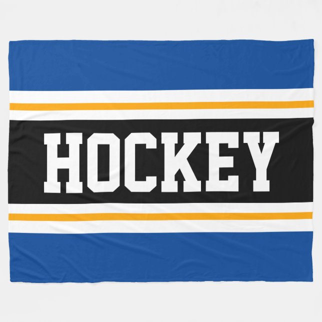 HOCKEY Bold Blue White Gult Tävla Rand Fleecefilt (Framsidan (Horisontell))