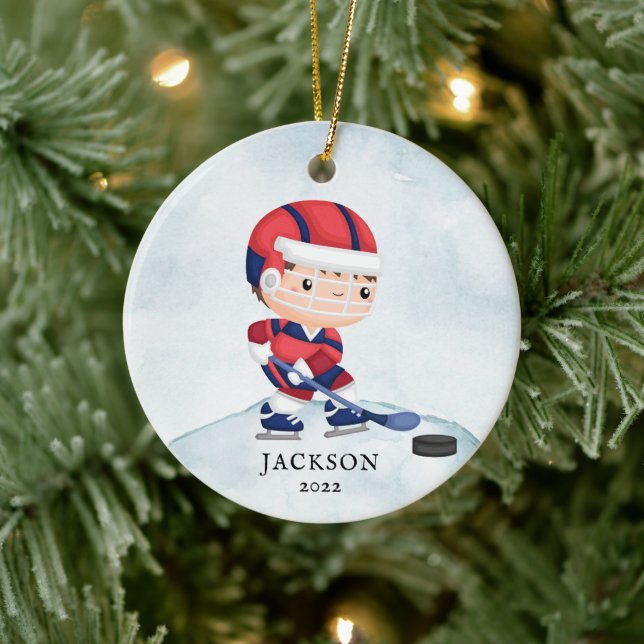 Hockey Boy Personlig jul Ceramic Ornament (Träd)