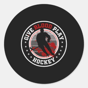 Hockey boy saker eller Ge Blood Play Hockey White Runt Klistermärke