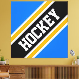HOCKEY Bright Blue Black Gult Tävla Rand Canvastryck