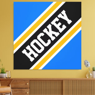 HOCKEY Bright Blue Black Gult Tävla Rand Canvastryck