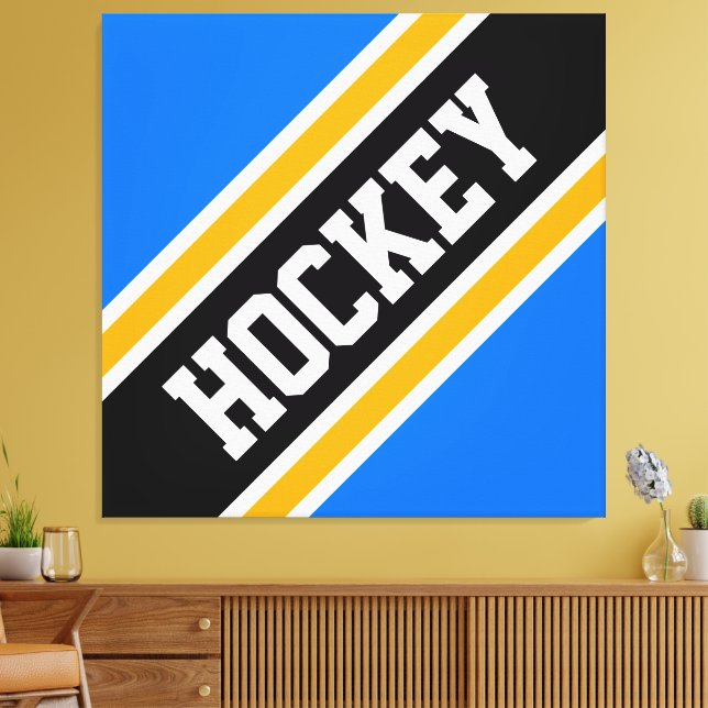 HOCKEY Bright Blue Black Gult Tävla Rand Canvastryck (Insitu (Vardagsrum))