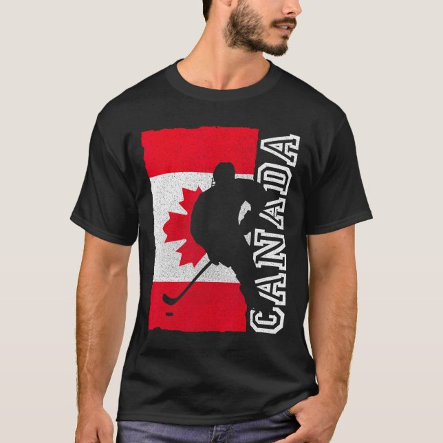 Hockey Canadian Patriotic Flagga T Shirt (Framsida)