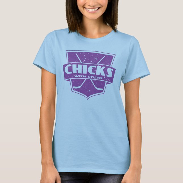 Hockey-Chickar med sticks, Namn och nummer T-shirt (Framsida)