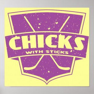 Hockey-Chickar med sticks Poster