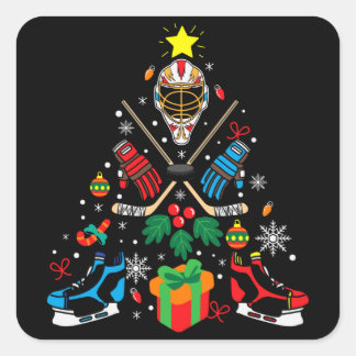 Hockey Christmas Tree Gift, Hockey Lovers Hobbies Fyrkantigt Klistermärke