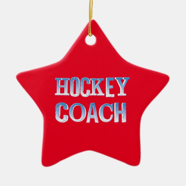 Hockey Coach Rough Blue Text Julgransprydnad Keramik (Framsidan)