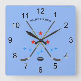 Hockey Crossed Sticks and Puck Fyrkantig Klocka