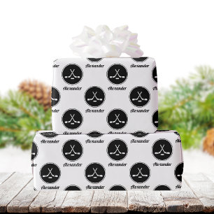 Hockey Design Black & White Classy Boys Namn Sport Presentpapper