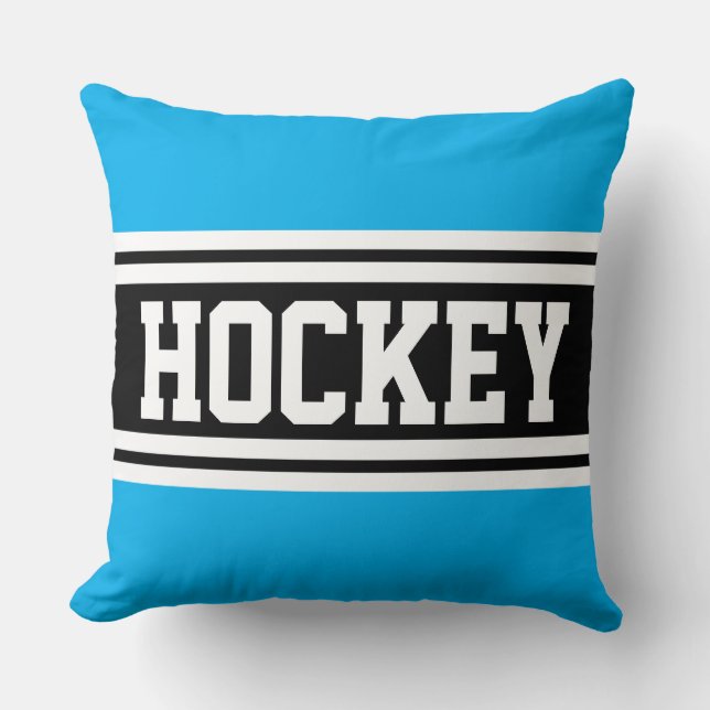 HOCKEY Djärv Azurblå Svart Vit Racingränder Kudde (Framsida)