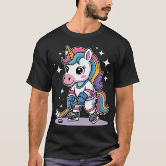 Hockey Enhörning Ishockey Söt Rolig Tjej Vinter T Shirt