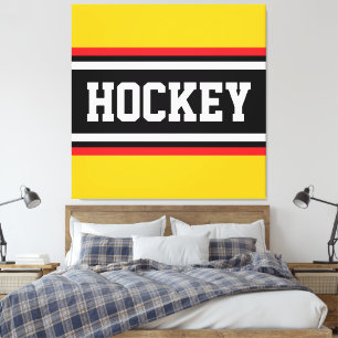 HOCKEY Fet Bold Gul Röd Svart Vit Randiga Canvastryck