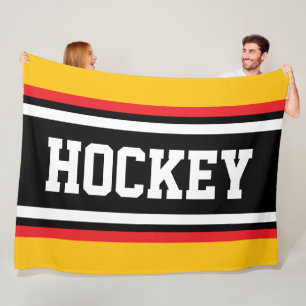 HOCKEY Fet Gul Orange Röd Svart Vit Randig Fleecefilt