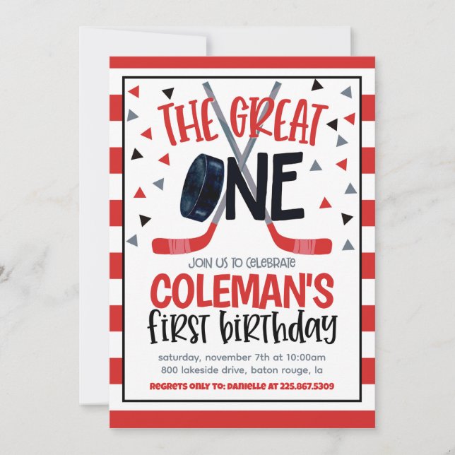 Hockey First Birthday Inbjudan (Framsida)