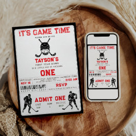 Hockey First Year Down – 1st Birthday  Inbjudningar