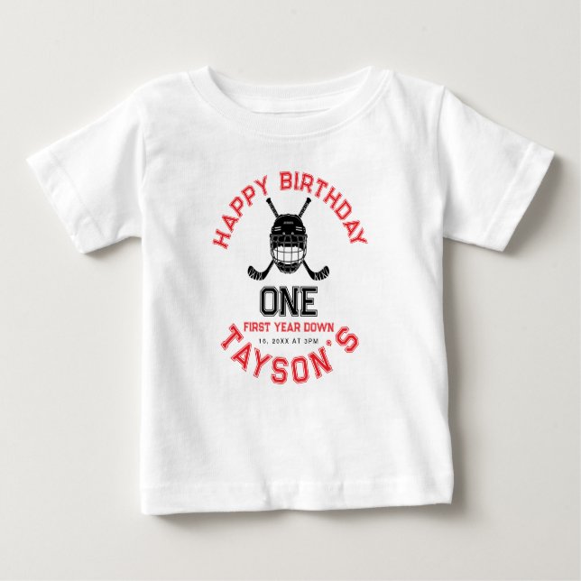 Hockey First Year Down 1st birthday  T Shirt (Framsida)