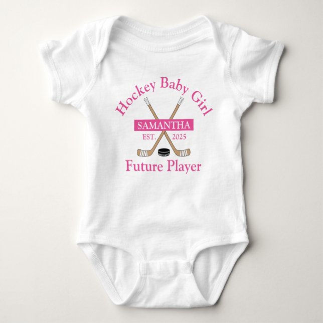 Hockey Flicka Future Player Rosa Namn Year Born T Shirt (Framsida)