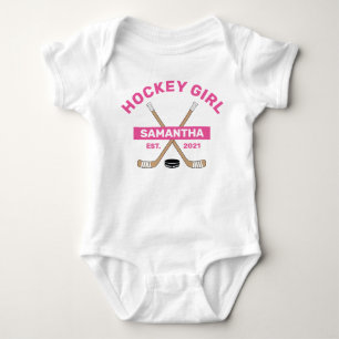 Hockey Flicka Rosa Namn År Born Baby Bodykostydräk T Shirt