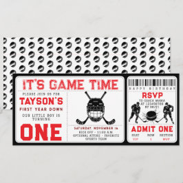 Hockey första året nedåt 1:a födelsedag Biljett Inbjudningar