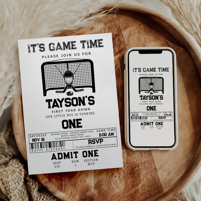 hockey första året nedåt 1:a födelsedag inbjudningar (Skapare uppladdad)