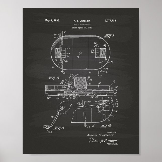 Hockey Game Board 1937 Patent Art - Chalkboard Poster (Framsidan)