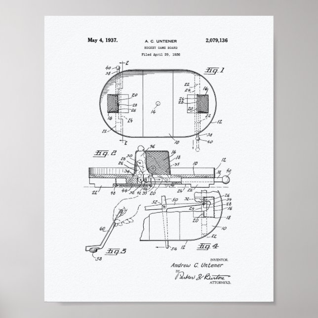 Hockey Game Board 1937 Patent Art - White Papper Poster (Framsidan)