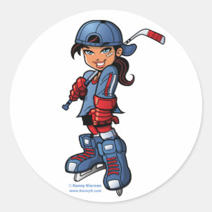 Hockey Girl 3’ Round Stickers Runt Klistermärke