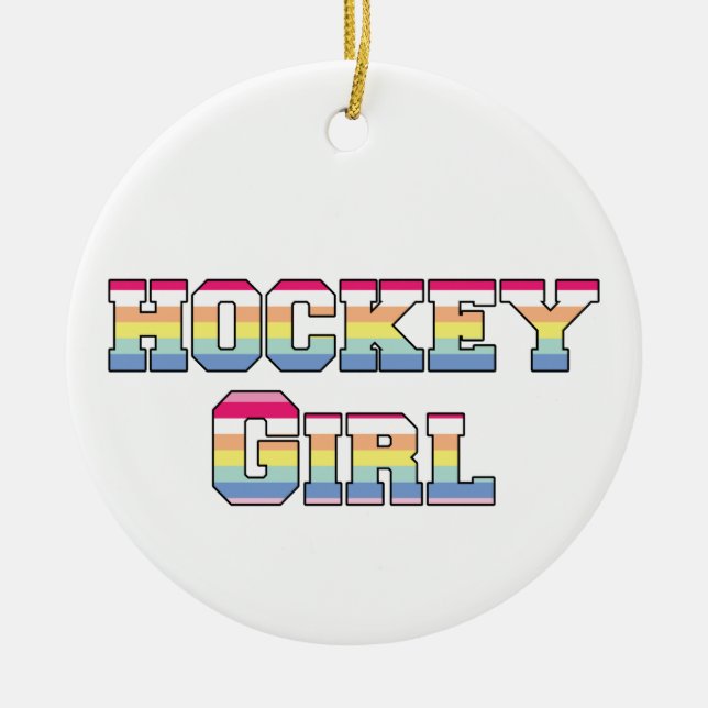 Hockey Girl Pastel Rand Julgransprydnad Keramik (Framsidan)