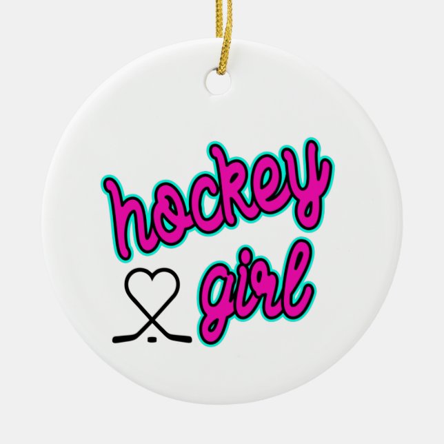 Hockey Girl Script Heart Julgransprydnad Keramik (Framsidan)