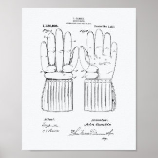 Hockey Glove 1915 Patent Art - White Papper Poster