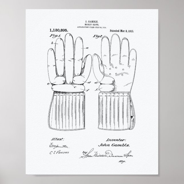Hockey Glove 1915 Patent Art - White Papper Poster (Framsidan)