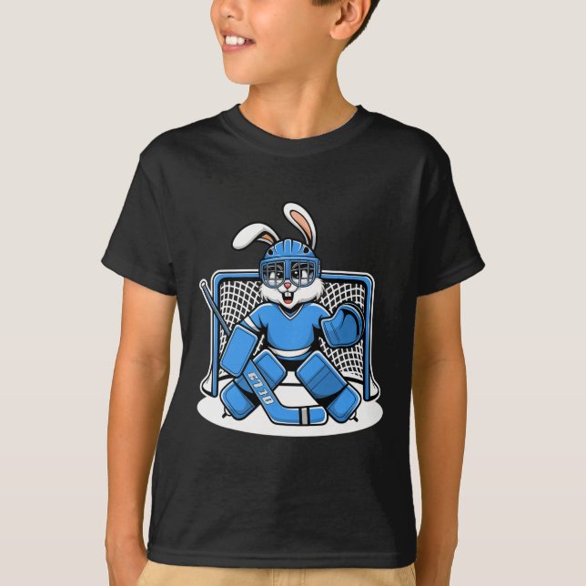 Hockey Goalie Bunny Blue Net Pads Stick Helmet  T Shirt (Framsida)
