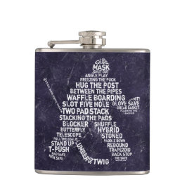 Hockey Goalie Calligram Hip Flask, Ice Background Fickplunta