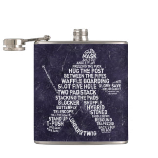 Hockey Goalie Calligram Hip Flask, Ice Background Fickplunta