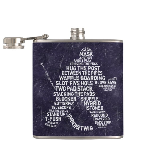 Hockey Goalie Calligram Hip Flask, Ice Background Fickplunta (Öppnad)