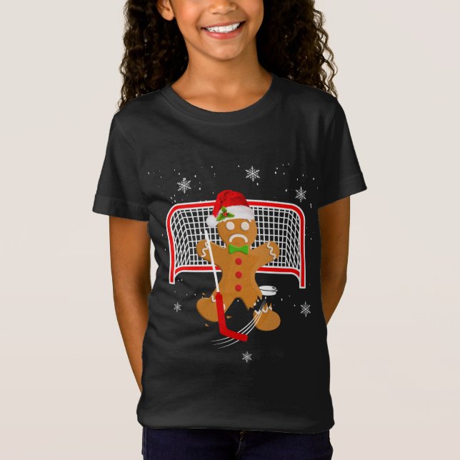 Hockey Goalie Funny Julens Pepparkaksgubbe Mål T Shirt (Framsida)